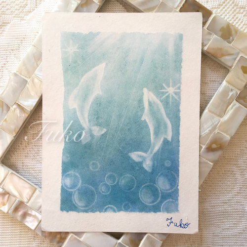 絵画】ヒーリング・アクア《メッセージ/ポストカード付》パステル