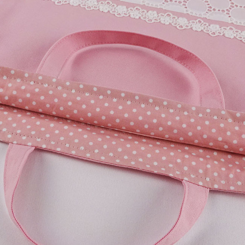 体操服袋 お着替え袋 持ち手付き 巾着袋M30×25 レース ピンク 体操服