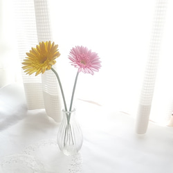 [訂做] ❁ 黃色和粉紅色黏土花非洲菊 2 件套，室內花，單花花瓶 ❁ 第3張的照片