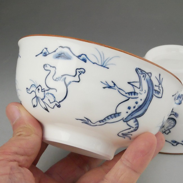 商品番号　12658　鳥獣戯画夫婦茶碗　陶あん 2枚目の画像