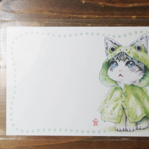カエルレインコートねこさんイラストポストカード・5枚セット ポスト