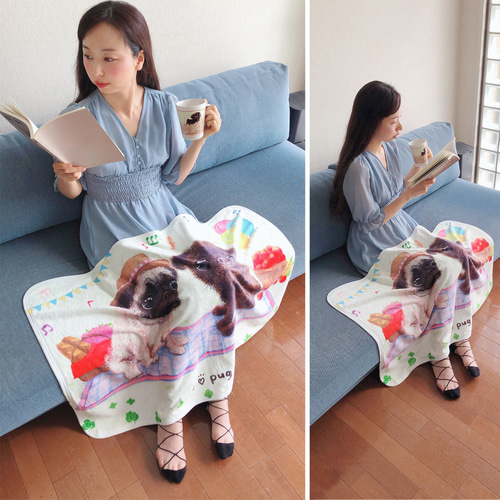 パグ】ふわふわブランケット（ひざ掛け）ラッピング対応プレゼントにも