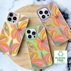 地球に優しいエコ素材♪RETRO PLUMERIA レトロプルメリア♡天然素材のiPhoneケース パープル 6枚目の画像