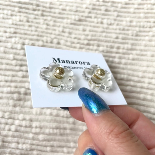 ちゅるん フラワー クリア ゴールド シルバー ピアス イヤリング 
