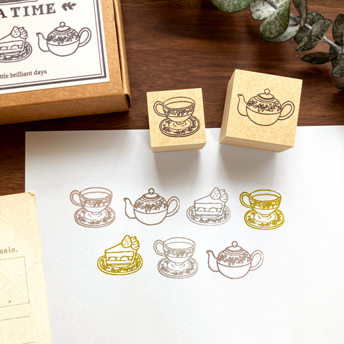 Teatime stampset｜紅茶とケーキのティーセットスタンプセット はんこ