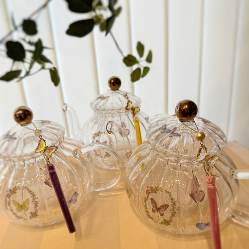 再♡ガラスのティーセット♡ポット+カップ&ソーサー1客セット+ 再♡ガラスのティーセット♡ポット+カップ&ソーサー1客セット+