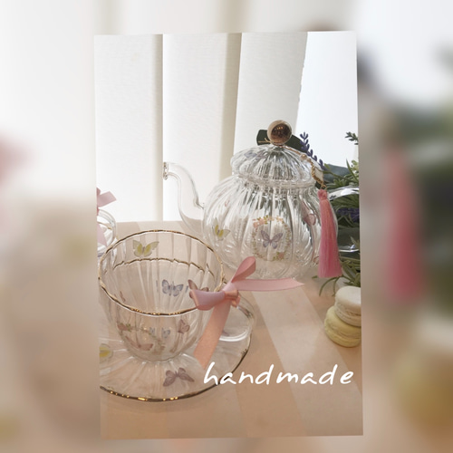 再♡ガラスのティーセット♡ポット＋カップ&ソーサー1客セット＋