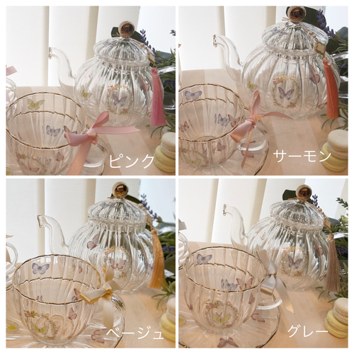 再♡ガラスのティーセット♡ポット＋カップ&ソーサー1客セット＋