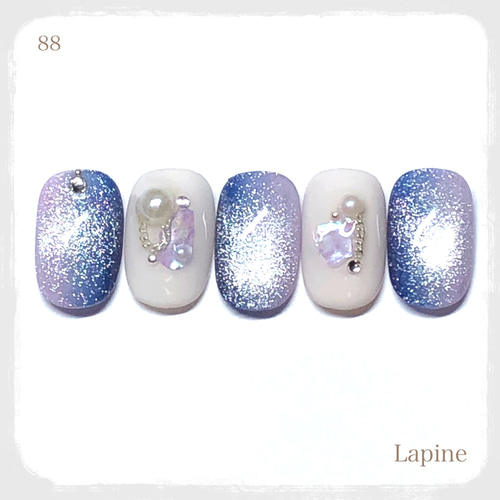 88 ネイルチップ 青 紫 マグネットネイル グラデーション シェル  
