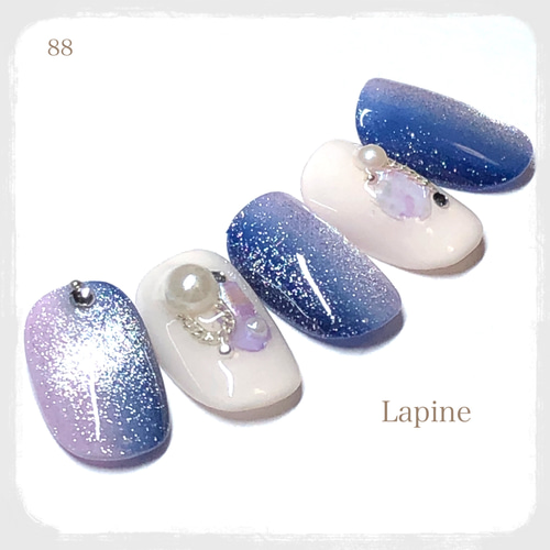 88 ネイルチップ 青 紫 マグネットネイル グラデーション シェル  