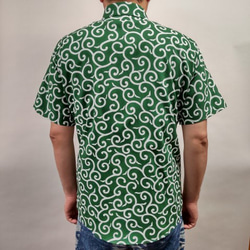 半袖和柄シャツ（唐草模様）緑 3枚目の画像