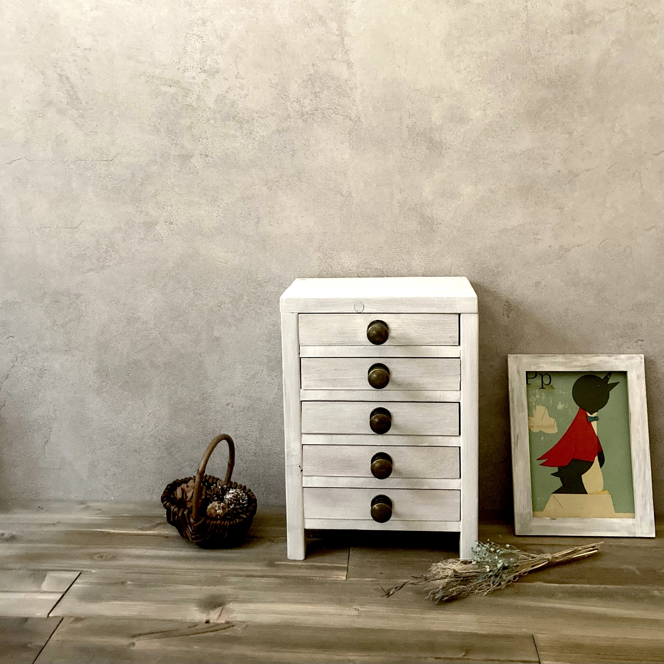 アクセサリー収納　アクセサリーボックス　シャビー　木製 5段 収納ボックス　ジュエリーボックス  　ホワイト