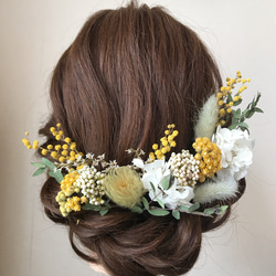 ミモザ　ドライフラワー　髪飾り　ヘッドパーツ　結婚式　成人式　卒業式　ウェディング　ウエディング　ブライダル 1枚目の画像