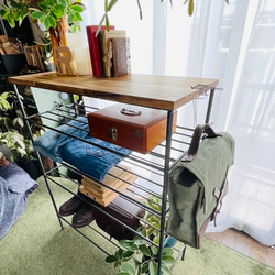 アイアンキャスターラック 男前シェルフ 移動式 ガレージ