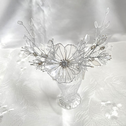 お花のヘッドドレス　雪の華Ｓ　コーム　スノーホワイト　～ディップアート～ 4枚目の画像