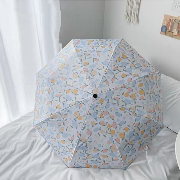日差し対策 晴雨兼用傘 傘袋付き 自動スイッチ 紫外線対策 花柄日傘 カラー折り畳み傘 紫外線カット UVカット 2枚目の画像