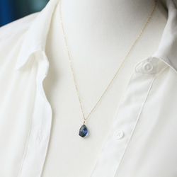 深海。倫敦藍石英石 優雅設計大顆寶石項鍊長項鍊 925純銀 14KGF 客製化 生日禮物 情人禮物 女友禮物 第6張的照片