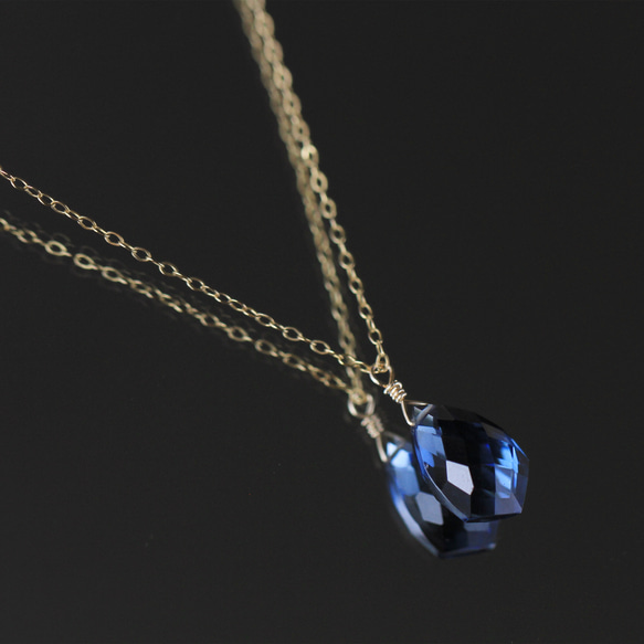 深海。倫敦藍石英石 優雅設計大顆寶石項鍊長項鍊 925純銀 14KGF 客製化 生日禮物 情人禮物 女友禮物 第4張的照片