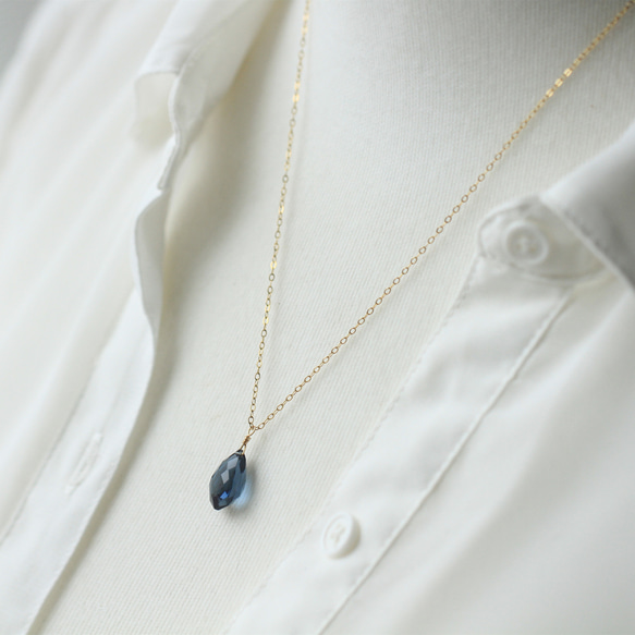 深海。倫敦藍石英石 優雅設計大顆寶石項鍊長項鍊 925純銀 14KGF 客製化 生日禮物 情人禮物 女友禮物 第7張的照片