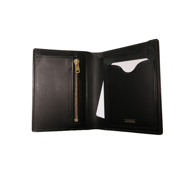 ブライドルレザー 二つ折り財布　ジップコインケース付き　コンパクトウォレット　ブラック　ダークブラウン 5枚目の画像