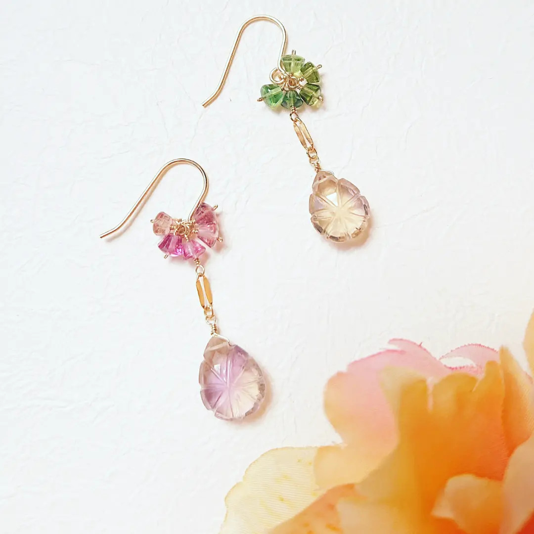 【14KGF】カービングアメトリンピアス(No.956P)