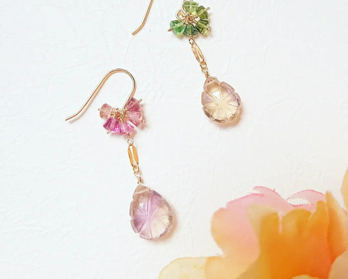 14kgfアメトリントライアングルピアス k14gf 天然石ピアス