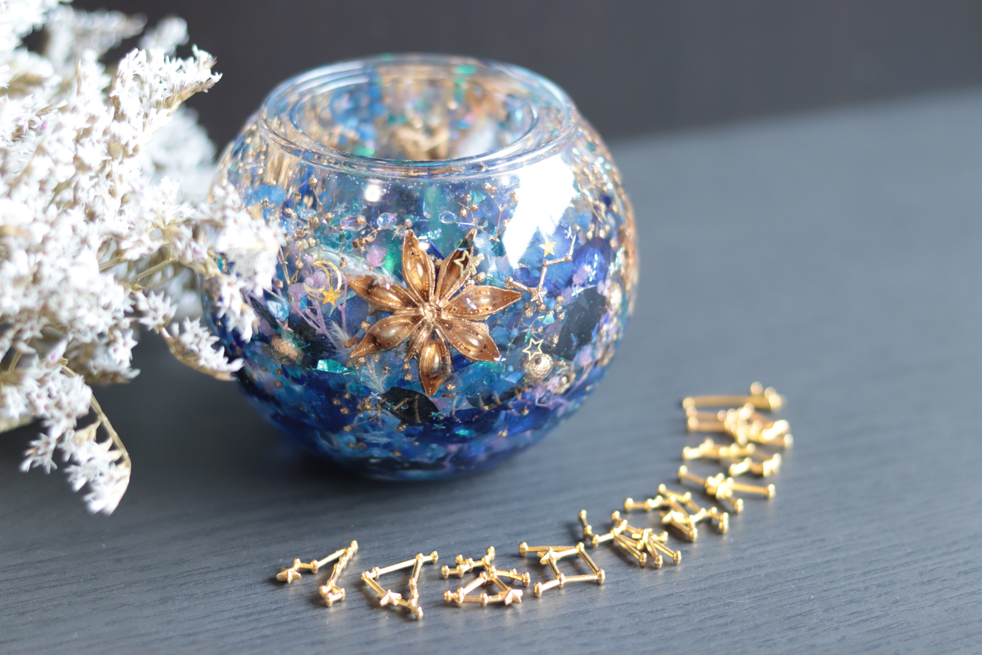 【選べる12星座】「満点の星空」キャンドルホルダー＊固まるハーバリウム＊クリスマス・誕生日