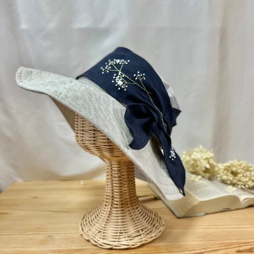 【45R】裏毛のヨット帽　size★2 medium タツノオトシゴ刺繍 チェリー刺繍／恐竜刺繍日よけ付きハット（ハット）｜hakka kids