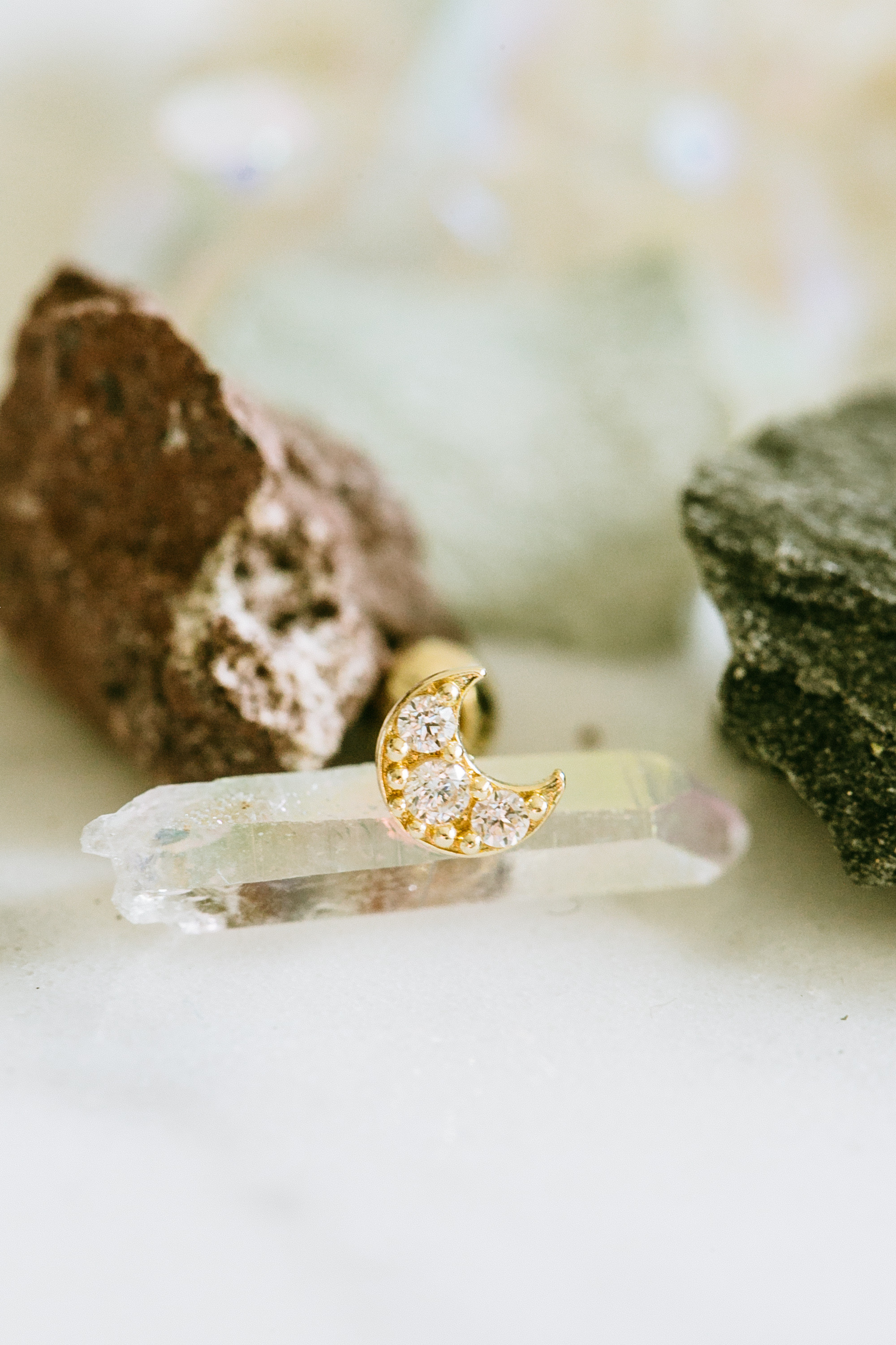 14K金 ゴールド Cz 月 ヘリックス 軟骨 アンチトラガス アウター インナーコンクバーベルイヤリング ピアス