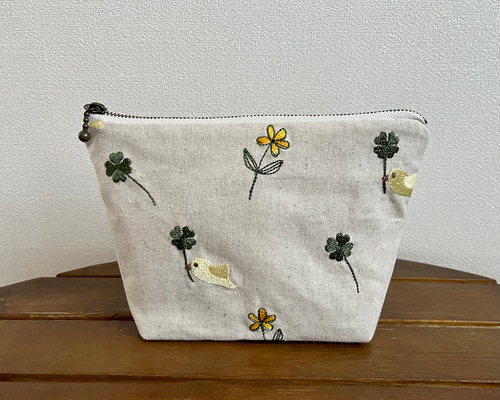 刺繍ポーチ トリさんとクローバー ポーチ chocori 通販 14172503