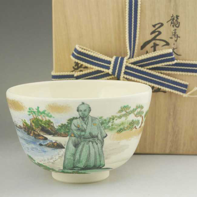 鈴木爽司／抹茶茶碗(白雲釉) 共箱自筆サイン落款