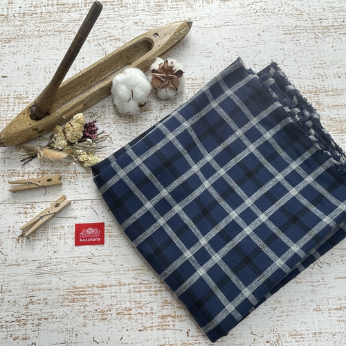 綿ギンガムチェック ネイビー×グレー 送料無料 生地 布工房 風 花