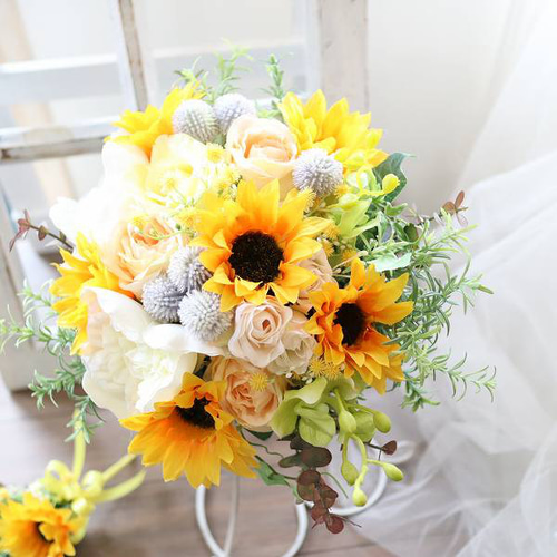 【値下げしました】向日葵 ブーケ 14個セット 楽天市場】向日葵好きの花嫁に！ ひまわり カラー ショート