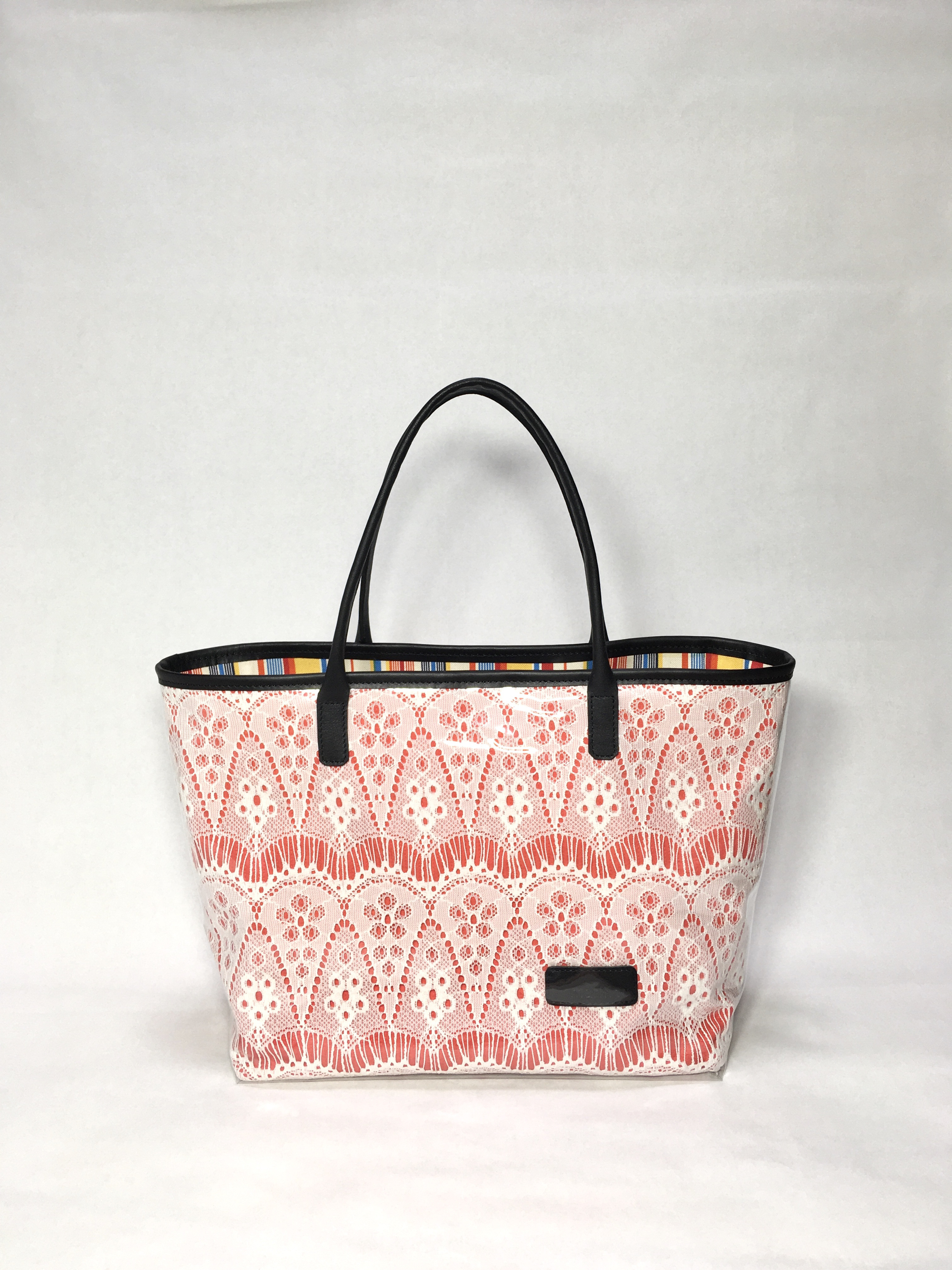 PVC ビニールカバー レース&本革のトートバック トートバッグ