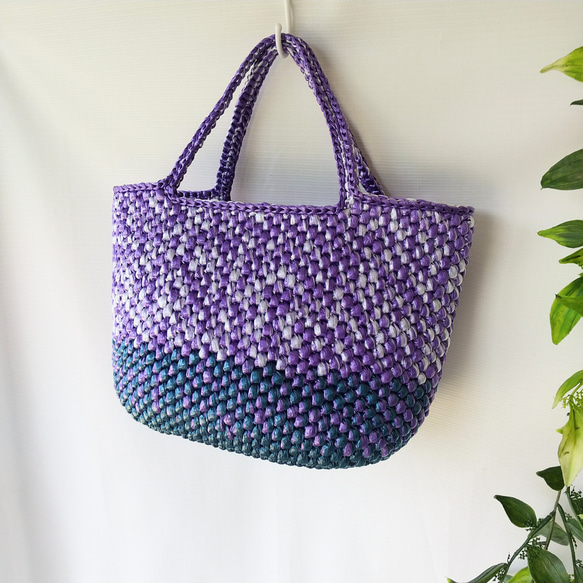 受注制作】軽い手編みのカゴバッグ『朝顔』 楕円底 内ポケット付き