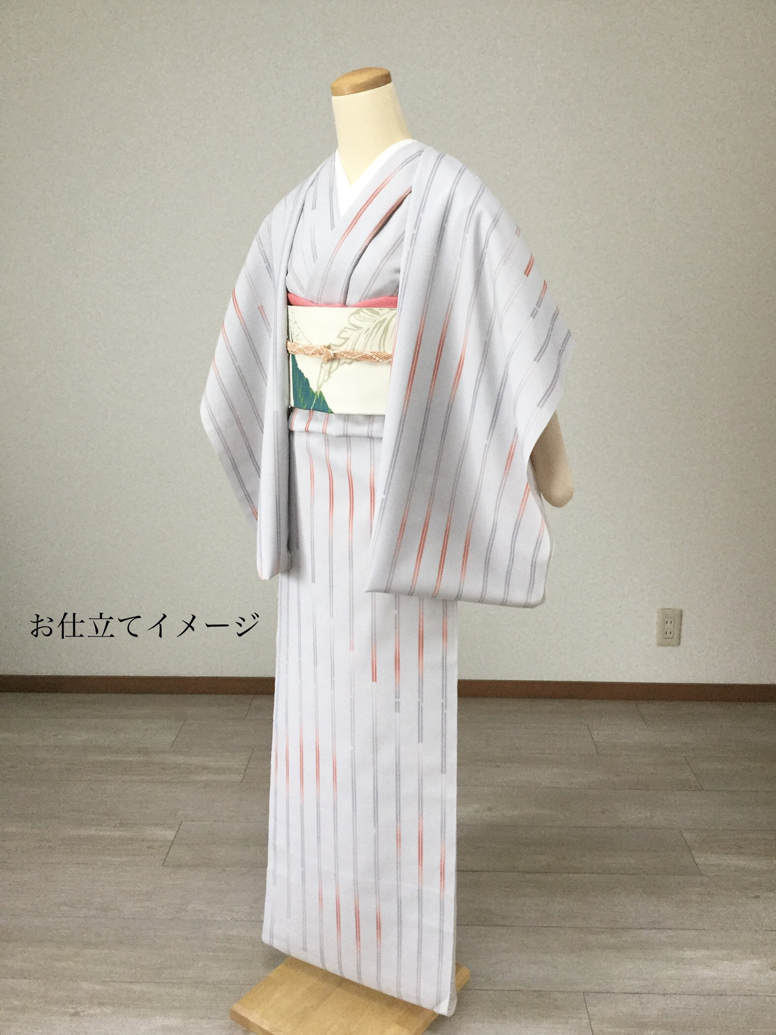 洗えるグレーの夏着物 身丈164cm ちっちゃく