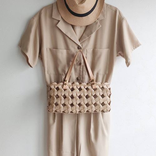 夏 涼やか 大人カゴバッグ M きなり beige 本革ハンドル ギフト