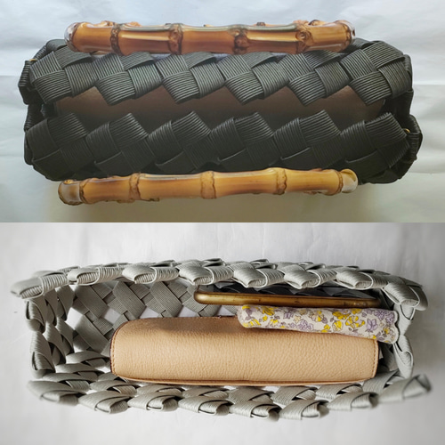 まなみ(◍•ᴗ•◍)　カゴバッグJ✽モカ×アンティーク風 秋風恋し 大人カゴバッグ M きなり beige 本革ハンドル ギフト