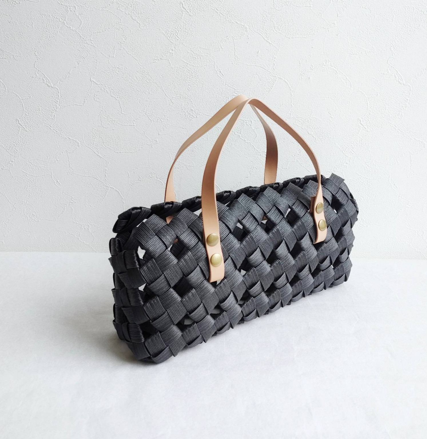 【選べる9色】春恋し 大人カゴバッグ M 黒 black 本革ハンドル ギフト 着物 卒業式 袴 浴衣にも素敵