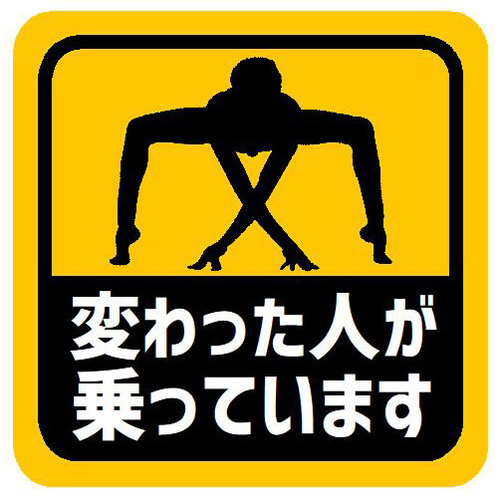 変わった人が乗ってます おもしろ カー マグネットステッカー 13cm 