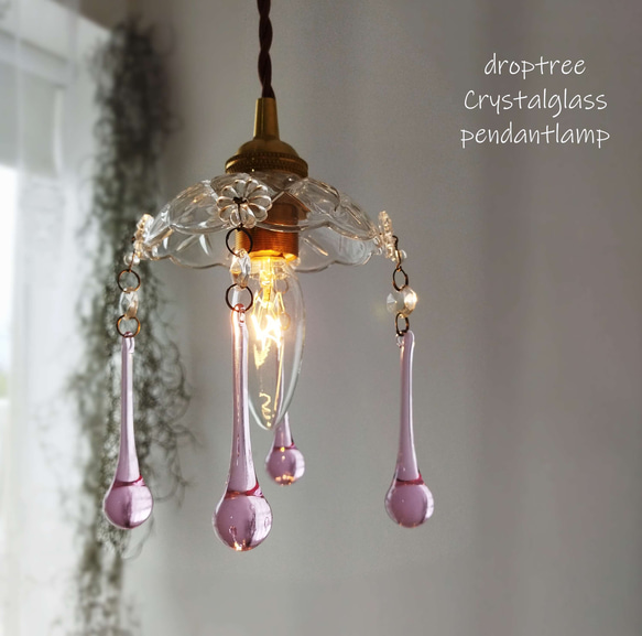 ピンクドロップクリスタルガラスミニシャンデリアペンダントランプ1灯