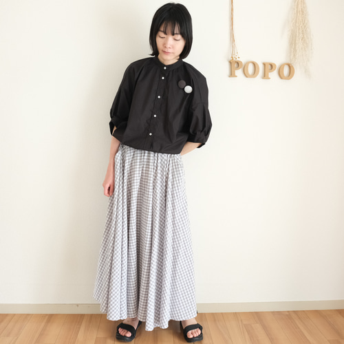 ギンガムチェックサーキュラーギャザースカート ホワイト×グレー