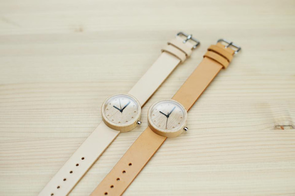 ペアウォッチ (size S + L) -- メープル ｘ ヌメ革 2枚目の画像