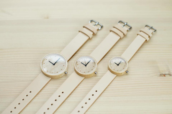 ペアウォッチ (size S + L) -- メープル ｘ ヌメ革 4枚目の画像