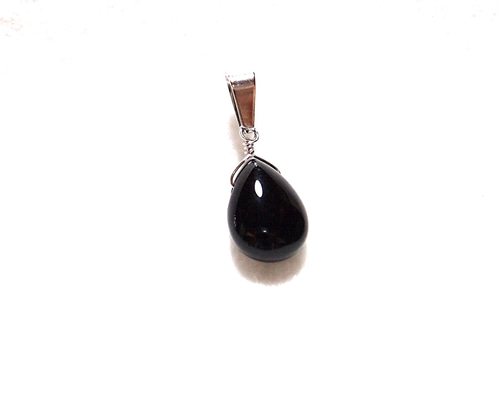 ステンレス* しずくモリオン（黒水晶）のペンダントトップ ネックレス