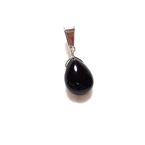 ステンレス* しずくモリオン（黒水晶）のペンダントトップ ネックレス