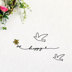 お花と鳥 happy（Y）ワイヤークラフト アート 壁飾り 可愛い
