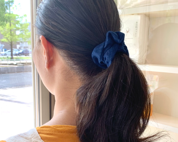 有機棉靛藍染色提花編織髮圈【大、小兩套】 第4張的照片