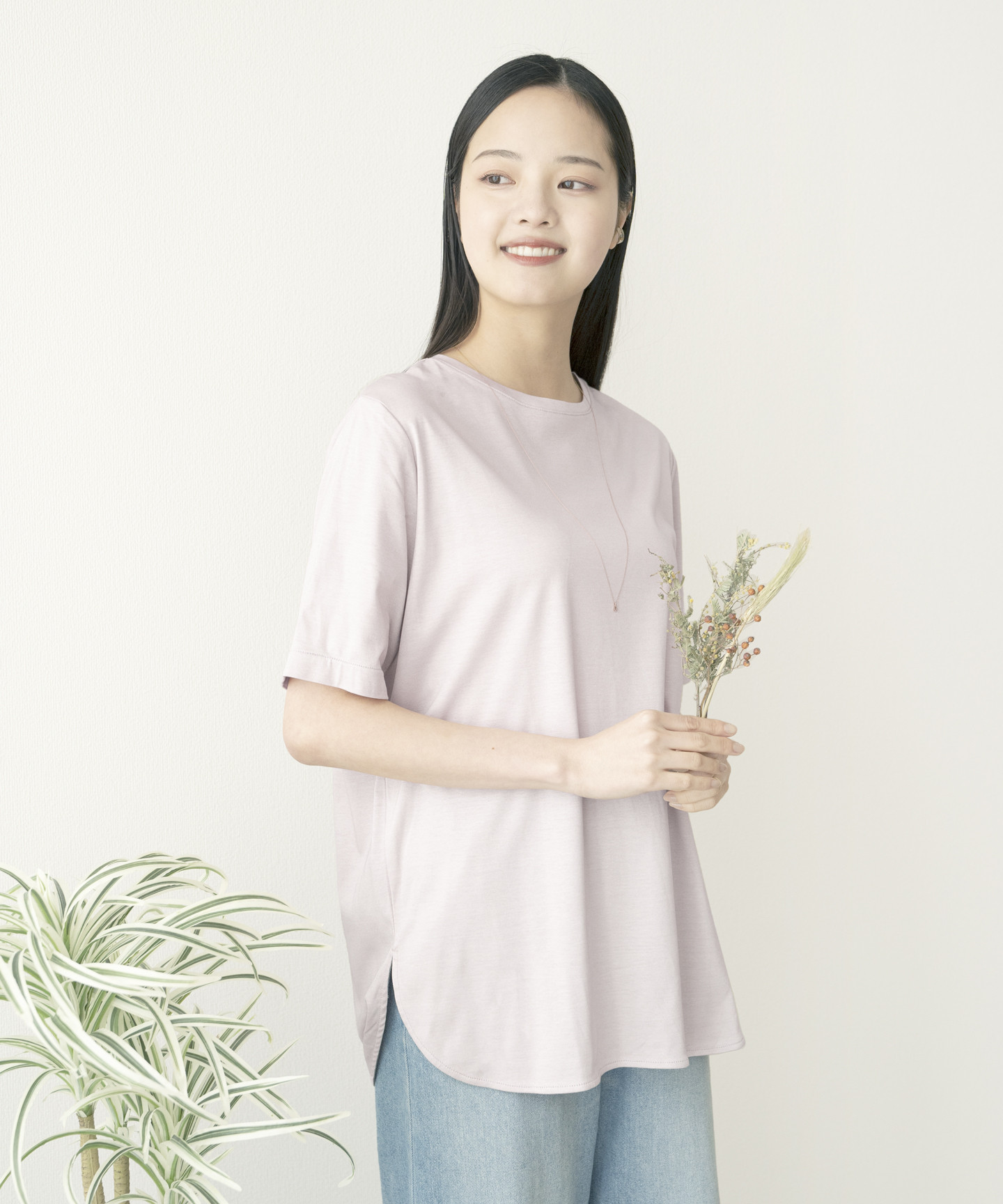 【洗える/しなやか光沢感/草木染め】肌触りの良いテンセルコットン　ラウンドＴシャツ　ラックダイ