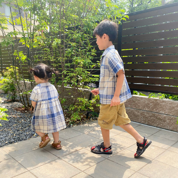 【国産播州織物】綿麻チェックの丸襟ワンピース【リンクコーデ可】 7枚目の画像